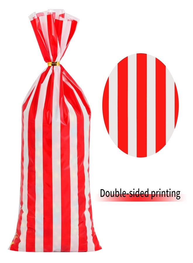 Lecferrarc 100 Pcs Carnival Treat Bags Circus Carnival Cellophane Candy Bags Red and White Stripe Circus Party Favors with Twist Ties for Birthday Party Supplies - Image 3